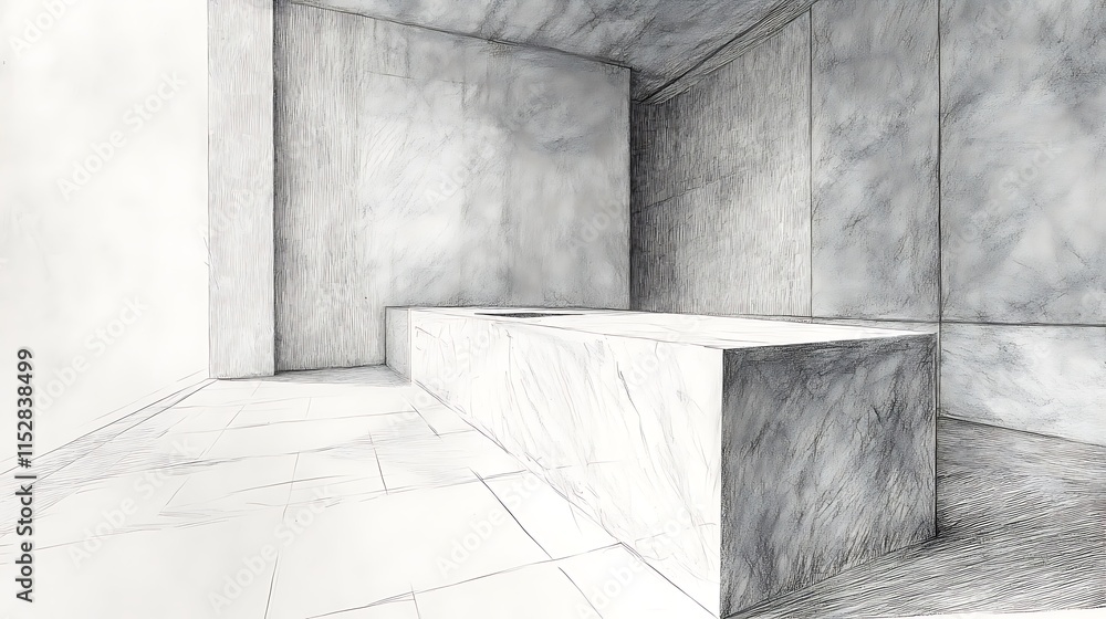 Obraz premium Hand-Drawn Sketch: Minimalist Interior Design Illustration, Subtly Textured Concrete Room. AI Generated