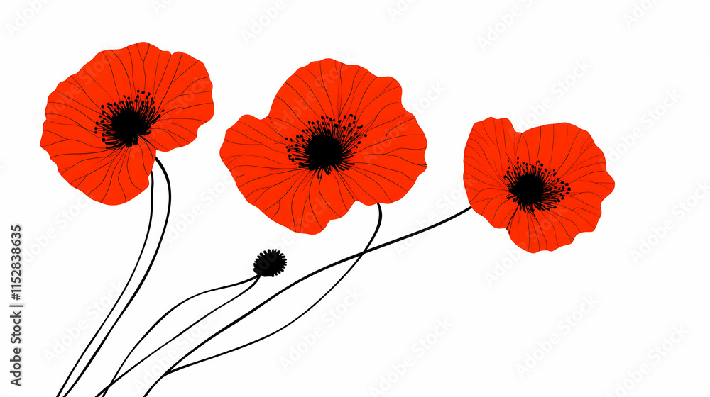 Obraz premium Vibrant Red Poppies, A Floral Illustration on White Background