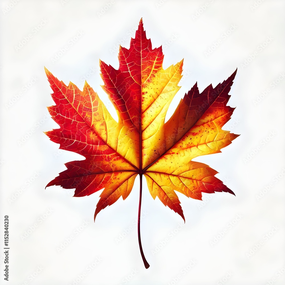 Vibrant Maple Leaf in Autumn Background on a White Canvas Highlighting Seasonal Elegance Vibrant Maple Leaf in Autumn Background on a White Canvas Highlighting Seasonal Elegance
