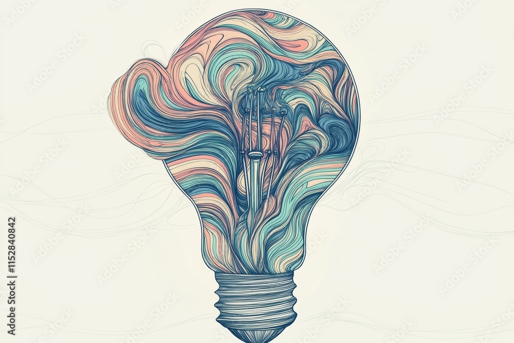 A colorful light bulb design with swirling patterns representing creativity and ideas. A colorful light bulb design with swirling patterns representing creativity and ideas.