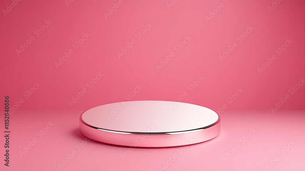 A minimalist circular display platform on a pink background, ideal for showcasing products or artistic presentations.