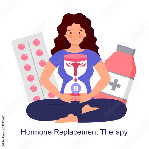 Woman in Menopause. Hormone replacement therapy, menopause support, hormonal change, wrinkles, climacteric symptoms.