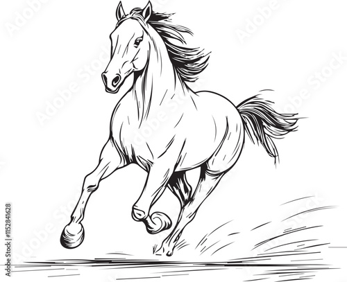 Silhouette of a horse running thin line