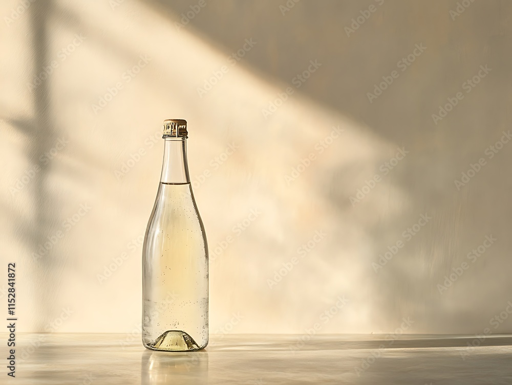 Close-up Photo: Sparkling Wine Bottle Gently Illuminated by Sunlight. AI Generated Close-up Photo: Sparkling Wine Bottle Gently Illuminated by Sunlight. AI Generated