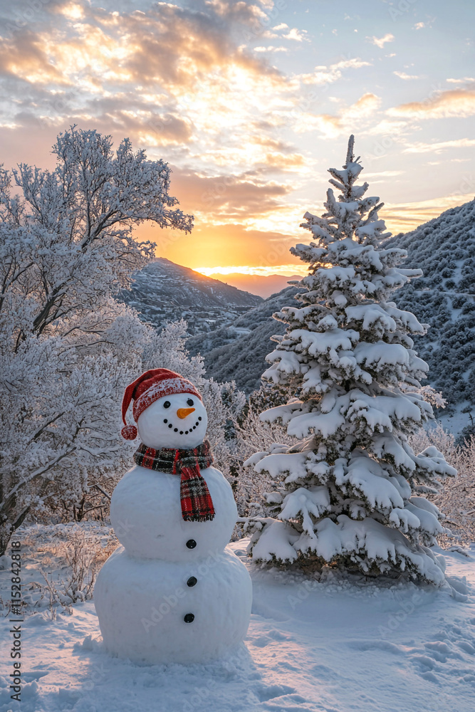 Obraz premium Snowman at Sunrise