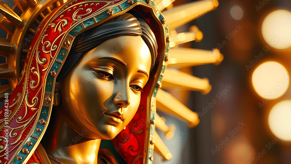 Obraz premium Statue of Saint Mary of Guadalupe (Virgen de Guadalupe) in honor of the celebration of the Mexican holiday of December 12
