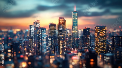 Wallpaper Mural A nighttime urban scene featuring modern skyscrapers with sleek glass facades. Torontodigital.ca