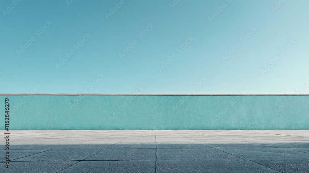 Obraz premium A minimalist landscape featuring a clear sky and a turquoise wall, emphasizing simplicity.