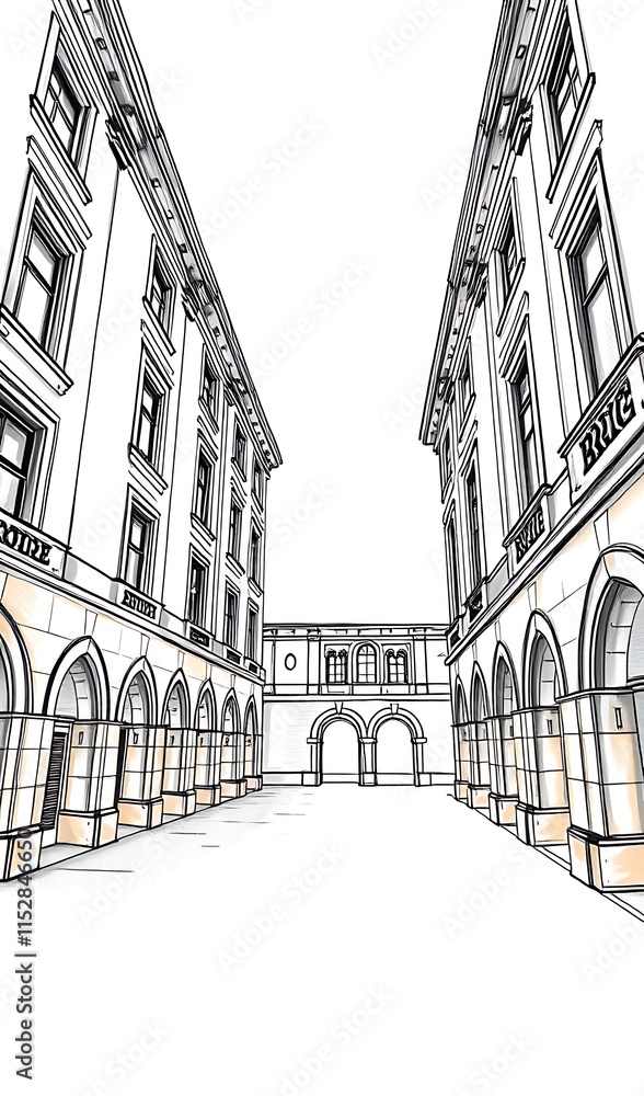 Fototapeta premium Elegant Cityscape: Detailed Hand-Drawn Illustration. AI Generated