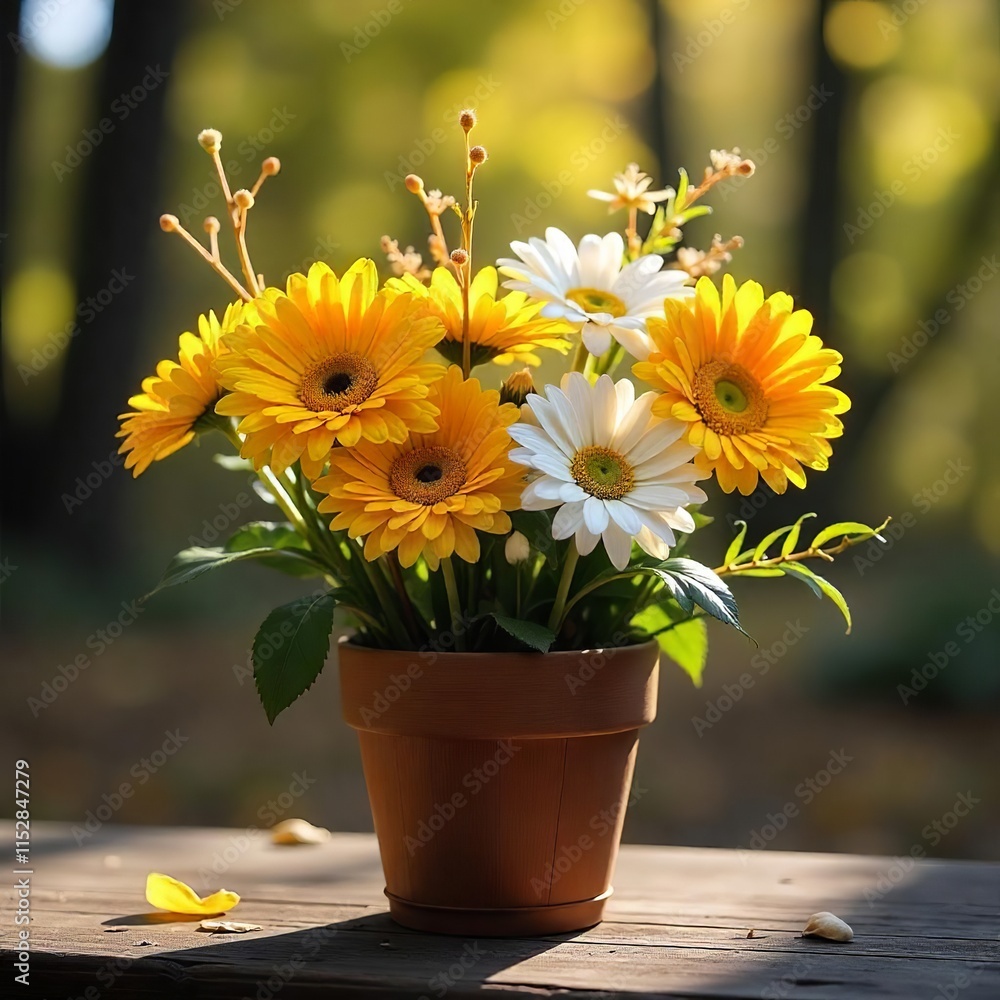 Vibrant Daisy Bouquet in a Terracotta Pot Vibrant Daisy Bouquet in a Terracotta Pot