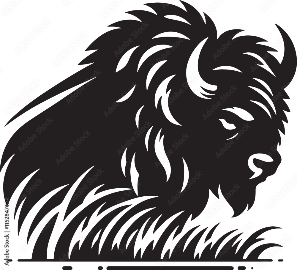 Bison Silhouette line art vector illustration on white background Bison Silhouette line art vector illustration on white background