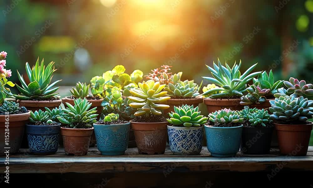 Succulent Collection: A Vibrant Display of Miniature Plants in Earthy Pots Succulent Collection: A Vibrant Display of Miniature Plants in Earthy Pots