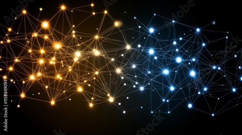 Wallpaper Mural Abstract Network Connections Golden and Blue Nodes Torontodigital.ca