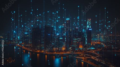 Wallpaper Mural Smart digital city with connection cyber security network reciprocity over the cityscape . future smart wireless digital city and social media networking systems that connects people within the city Torontodigital.ca