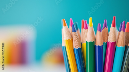 Colorful Creativity: A vibrant array of colored pencils, bursting with creativity, symbolizes the boundless possibilities of art and imagination.   photo