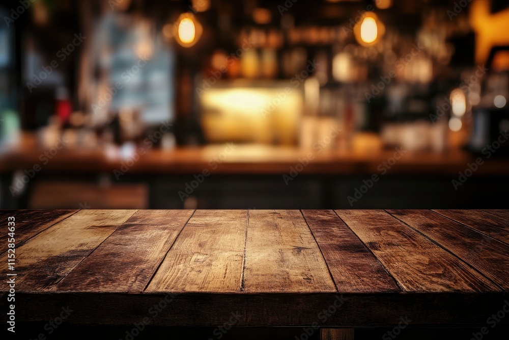 Empty wooden table in blurred bar background. (1) Empty wooden table in blurred bar background. (1)