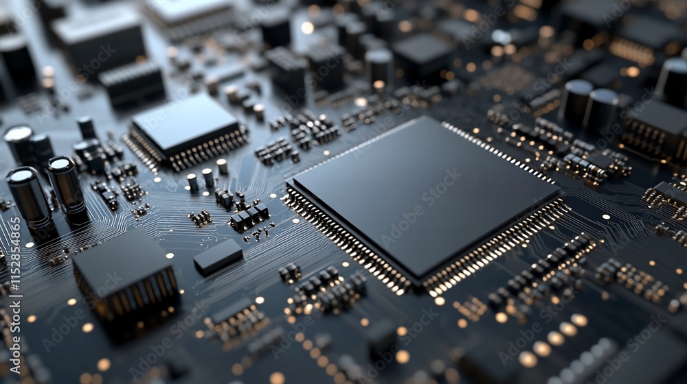 Close-up of a circuit board with a central processor. (1) Close-up of a circuit board with a central processor. (1)