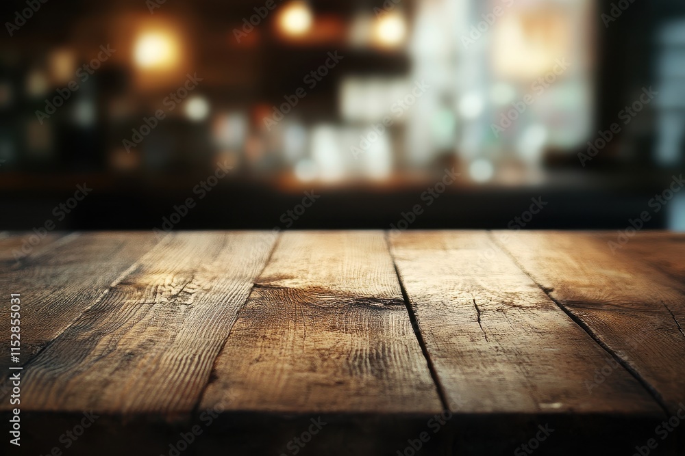 Rustic wooden table in blurry cafe background. (3) Rustic wooden table in blurry cafe background. (3)