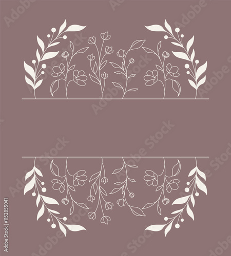 Decorative Floral Border Vector Design Images, Title Name Border flower Hand Draw Decoration, Name Border, leaf Hand Draw. flower frame with blue flowers. Hand drawn mono line floral background.