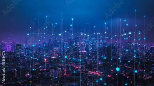 Wallpaper Mural Smart digital city with connection cyber security network reciprocity over the cityscape . future smart wireless digital city and social media networking systems that connects people within the city Torontodigital.ca