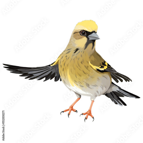 Cheerful Yellow Canary Portrait: Vibrant Songbird Illustration with Detailed Feathers and Natural Perch - Premium Vector Bird Art photo