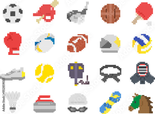 いろいろな、種目別のスポーツのドット絵のイラストセット