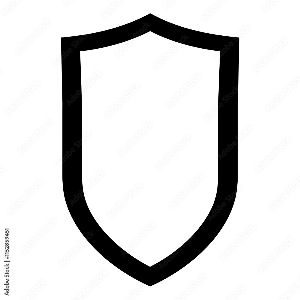 “Icon of a Shield” – A bold shield outline icon, representing protection, security, or privacy, on a white background.
“Icon of a Shield” – A bold shield outline icon, representing protection, security, or privacy, on a white background.