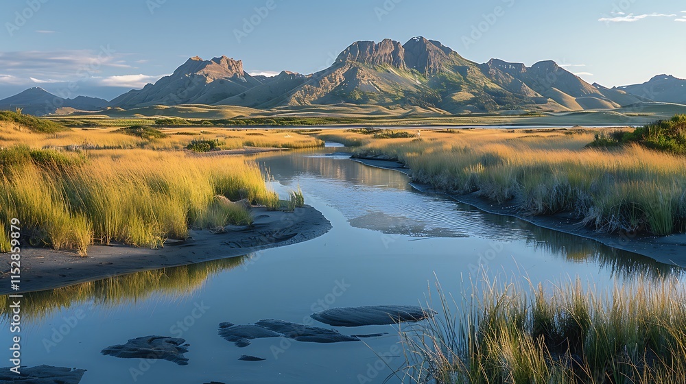 Serene coastal landscape with tide pools Serene coastal landscape with tide pools