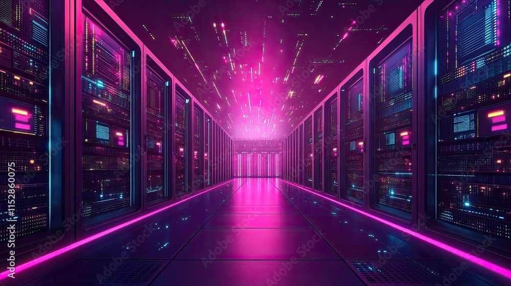 A futuristic data center building with glowing panels and high security. A futuristic data center building with glowing panels and high security.