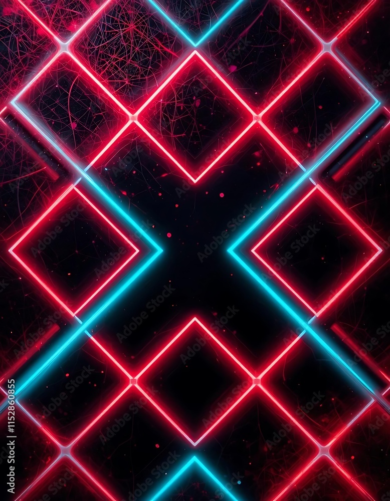 Obraz premium Abstract Neon Cross Pattern Red Blue Glowing Lines