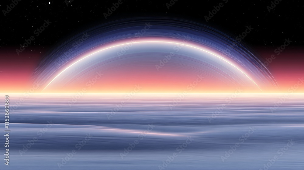 Alien Planet Sunrise Celestial Arc over Tranquil Cloudscape
