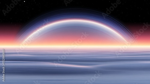 Obraz na płótnie Alien Planet Sunrise Celestial Arc over Tranquil Cloudscape w salonie