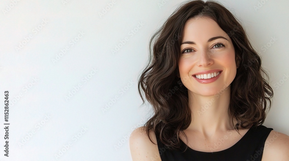 Beautiful Woman Smiling and Gazing with Joyful Expression Beautiful Woman Smiling and Gazing with Joyful Expression