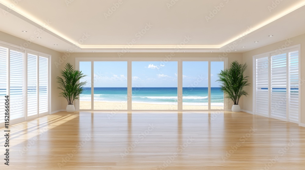 Fototapeta premium Beachfront Living Room Interior Design with Ocean View