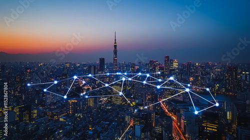 Wallpaper Mural Smart digital city with connection cyber security network reciprocity over the cityscape . future smart wireless digital city and social media networking systems that connects people within the city Torontodigital.ca