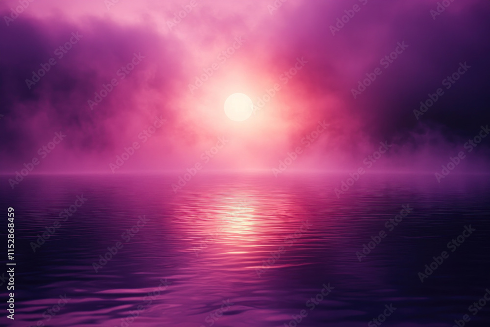 Purple sunset casting golden reflections over calm water, silhouetting a lone sailboat on the horizon.