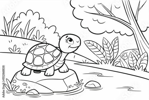 coloring page of a small turtle with a smooth shell and a content smile B.eps