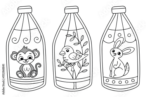 coloring pages animals in bottle black and white C.eps