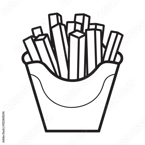 French fries in a paper box coloring page, book vector illustration