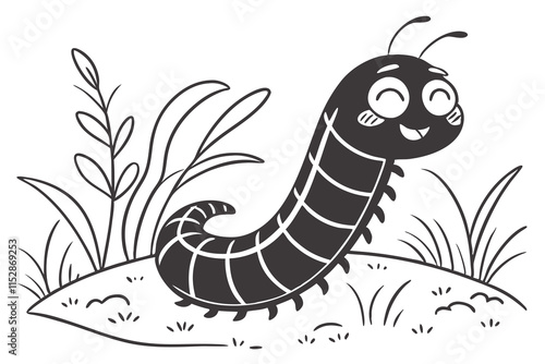 Cute Earthworm black color line art roundshape C.eps