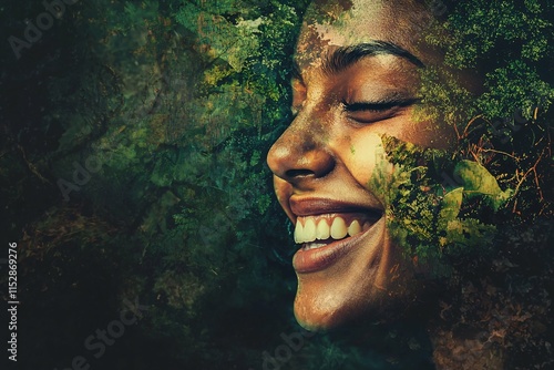 This image captures the essence of positive psychology, illustrating resilience and personal growth through a joyful expression and hopeful demeanor. photo