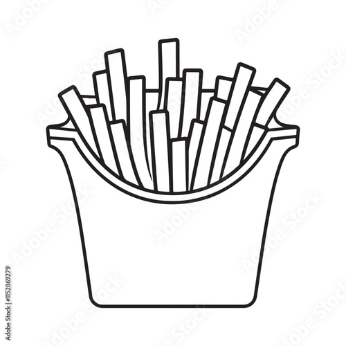 French fries in a paper box coloring page, book vector illustration