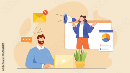 An illustration of a collaborative office team discussion, featuring a group of professionals seated around a table, actively engaging in conversation. 