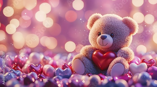 Wallpaper Mural Teddy Bear Holding Heart Amidst Hearts and Lights Torontodigital.ca