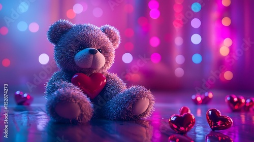 Wallpaper Mural Teddy Bear Holding Heart Romantic Valentine Scene Torontodigital.ca