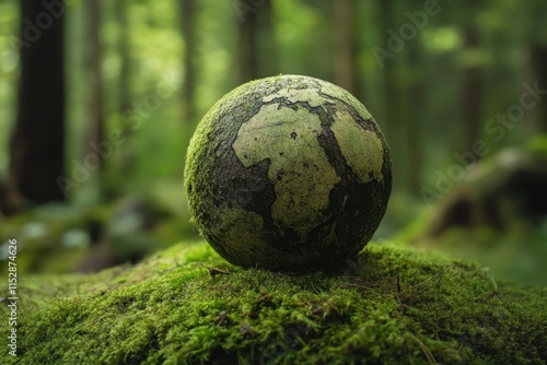 Earth globe on mossy forest ground. (7) photo