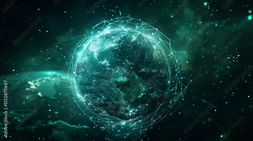Global Network: Earth Encased in a Teal Digital Constellation Global Network: Earth Encased in a Teal Digital Constellation