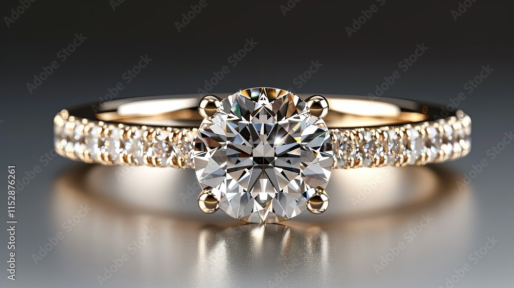 Sparkling Gold Diamond Engagement Ring with Pave Band Sparkling Gold Diamond Engagement Ring with Pave Band