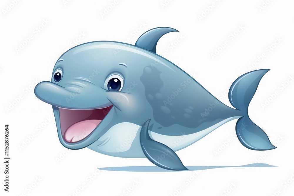 Obraz premium Dolphin with Big Smile and Shiny Eyes, Isolated on White Background.Children's books, marine animal illustrations, friendly animal designs, joyful marine life promotions.Happiness. Freedom. Playful na