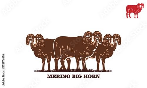 happy merino sheep standing logo, silhouette of great ram in farm vector illustrations